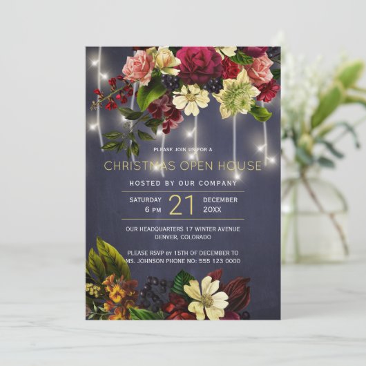 Vintage, blumenrote Marine Ferienhaus Einladung (Stehend Vorderseite)