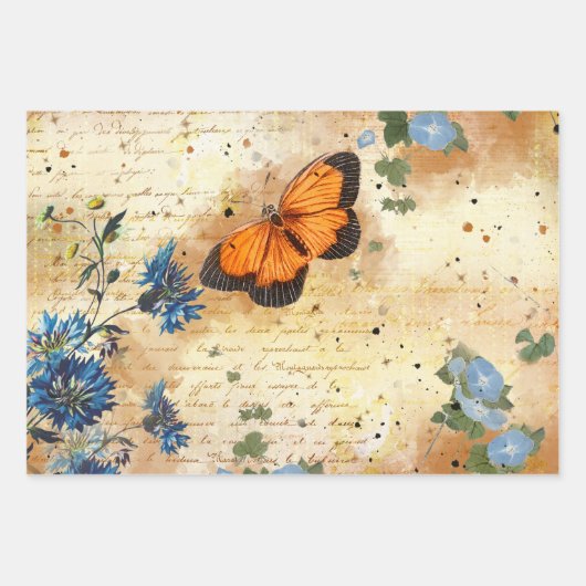 Vintage Blumenschmetterlingssäule Geschenkpapier Set (Vorderseite 3)
