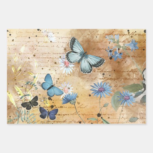 Vintage Blumenschmetterlingssäule Geschenkpapier Set (Vorderseite 2)