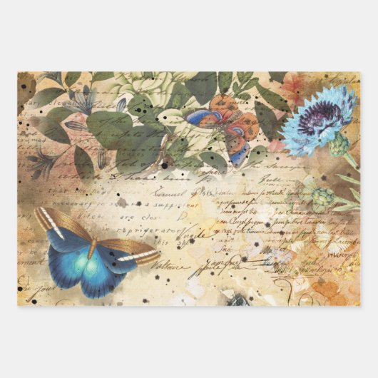 Vintage Blumenschmetterlingssäule Geschenkpapier Set (Vorderseite)