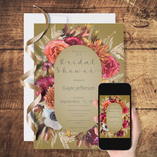 Vintage Blumenschmuck Grüne Dusche Einladung