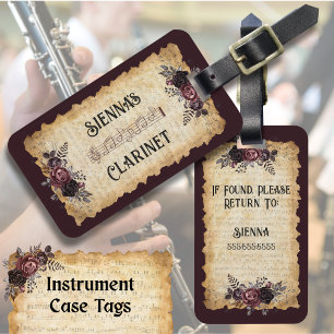 Vintage-Blumenschmuck-Klarinette-Instrumentenetui- Gepäckanhänger