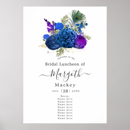 Vintage Blumenschmuck Pfau Willkommen Poster (Vorne)