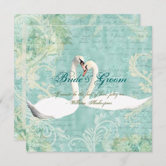 Vintage Blumenschwanzschwäne Einladung (Vorne/Hinten)