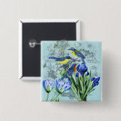 Vintage Blumensingvögel Kleid und Geschenke Button (Vorne & Hinten)