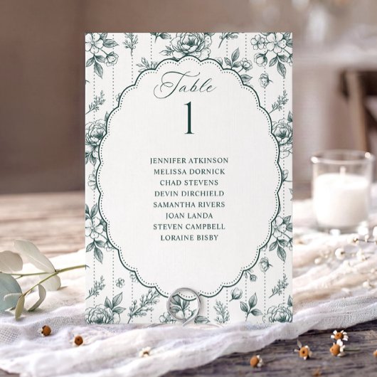 Vintage Blumensitzplan Smaragdgrüne Hochzeit