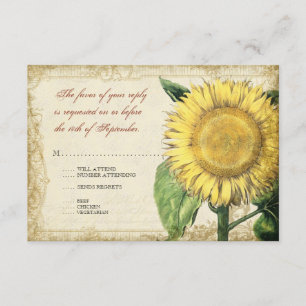 Vintage Blumensonnenblumen - Herbst-Hochzeit im RSVP Karte