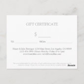 Vintage Blumenspitze-Geschenk-Zertifikat-Postkarte Postkarte (Rückseite)