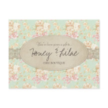 Vintage Blumenspitze-Geschenk-Zertifikat-Postkarte