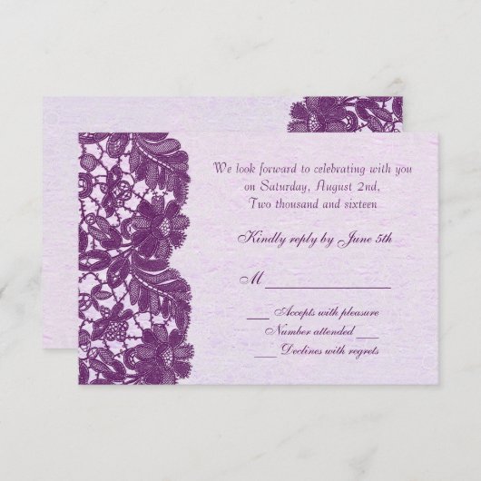 Vintage Blumenspitze lila UAWG RSVP Karte (Vorne/Hinten)