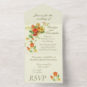 Vintage-Blumenspray Orange und Gelb Hochzeit All In One Einladung