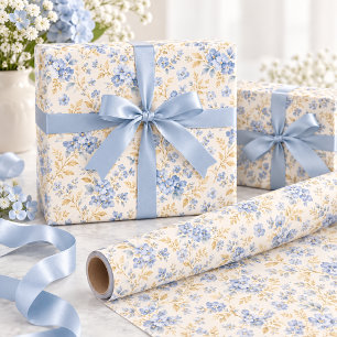 Vintage Blumenstaub Blau Spitze Brautparty Geschenkpapier