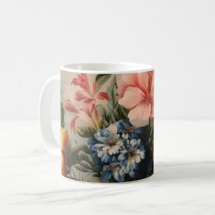 Vintage Blumenstillleben mit tropischen Blumen Kaffeetasse