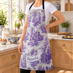 Vintage Blumenstoff violett Toile de Jouy Monogram Schürze