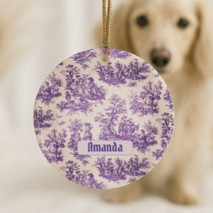 Vintage Blumenstoff violettes Toile de Jouy Monogr Keramik Ornament