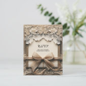 Vintage Blumenstrasse Burlap Rustic Wedding RSVP Einladung (Stehend Vorderseite)