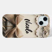 Vintage Blumenstrasse Burlap Rustikale Hochzeit Case-Mate iPhone Hülle (Rückseite (Horizontal))