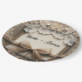 Vintage Blumenstrasse Burlap Rustikale Hochzeit Pappteller (Schrägansicht)