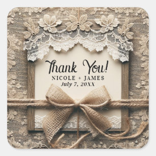 Vintage Blumenstrasse Burlap Rustikale Hochzeit Quadratischer Aufkleber