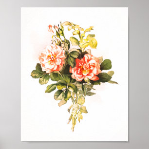Vintage-Blumenstrauß aus rosa Rosen Poster