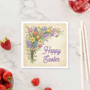 Vintage-Blumenstrauß - Frohe Ostern-Papier-Serviet Serviette