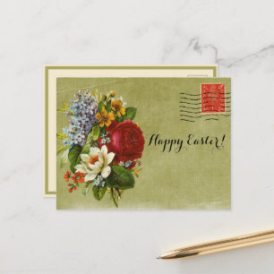 Vintage-Blumenstrauß Grünes Postfach mit rotem Ste Feiertagspostkarte