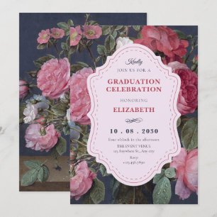 Vintage-Blumenstrauß-Kunst-Abschluss Einladung