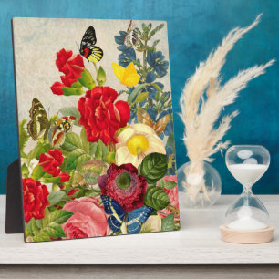 Vintage Blumenstrauß mit Schmetterlingen Fotoplatte
