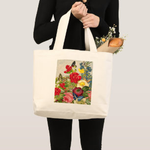Vintage Blumenstrauß mit Schmetterlingen Jumbo Stoffbeutel