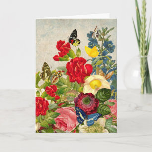 Vintage-Blumenstrauß mit Schmetterlingen Karte