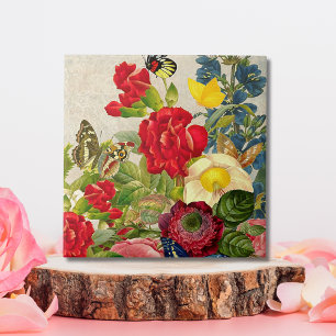 Vintage Blumenstrauß mit Schmetterlingen Klein Fliese