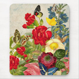 Vintage Blumenstrauß mit Schmetterlingen Mousepad