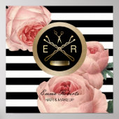 Vintage Blumenstrauß und Comb Streifen Poster (Vorne)