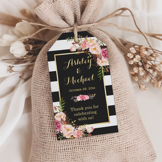 Vintage Blumenstreifen - Hochzeit Vielen Dank Geschenkanhänger