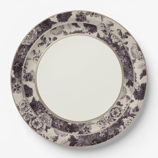 Vintage BlumenToile feine China Sepia-Browns Pappteller (Vorderseite)