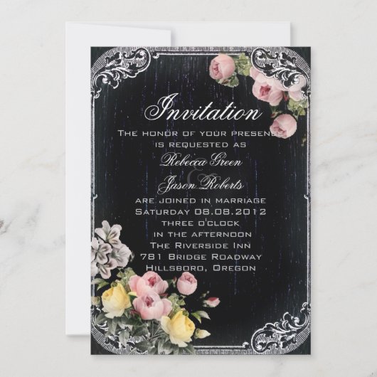 Vintage Blumentypografie Chalkboard Hochzeit Einladung (Vorderseite)