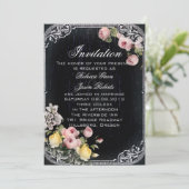 Vintage Blumentypografie Chalkboard Hochzeit Einladung (Stehend Vorderseite)