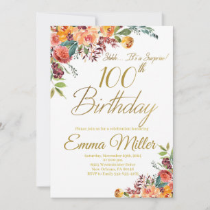 Vintage Blumenüberraschung 100. Geburtstagsparty Einladung