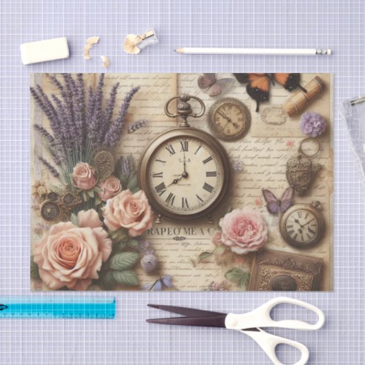 Vintage Blumenüberwachung und Schmetterlingsbilder Seidenpapier (Handwerk)