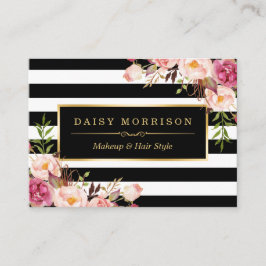 Vintage Blumenumhüllung um Schwarz-weiße Streifen Visitenkarte