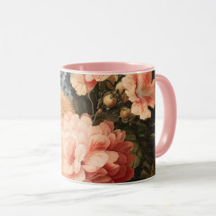 Vintage Blumenvase mit roter und weißer Blüte Tasse