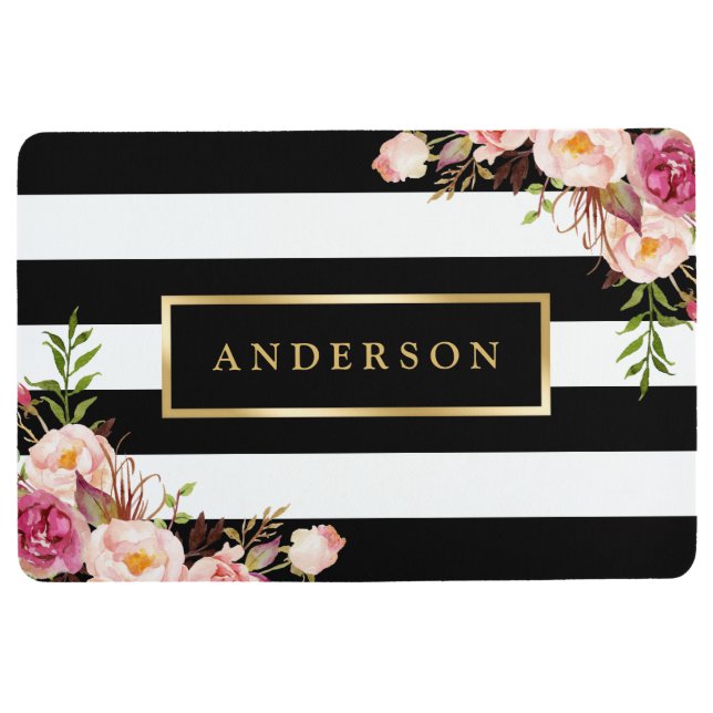 Vintage Blumenverpackungs-klassische Schwarz-weiße Bodenmatte (Vorderseite)