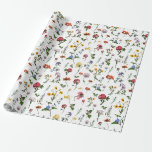 Vintage-Blumenverpackungspapier - Farbige Blumen Geschenkpapier