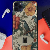 Vintage Blumenvögel Botanisches Muster Monogramm iPhone Hülle