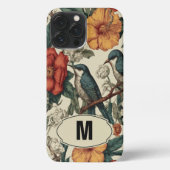 Vintage Blumenvögel Botanisches Muster Monogramm iPhone Hülle (Rückseite)