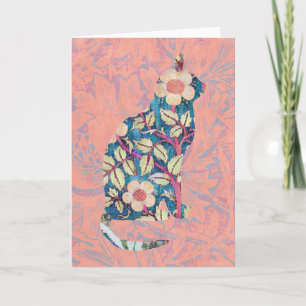 Vintage Blumenvorlage Katzen-Silhouette-Kunstkarte Karte