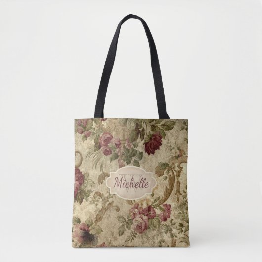 Vintage Blumenweinrose Monogramm & Name Tasche (Vorderseite)