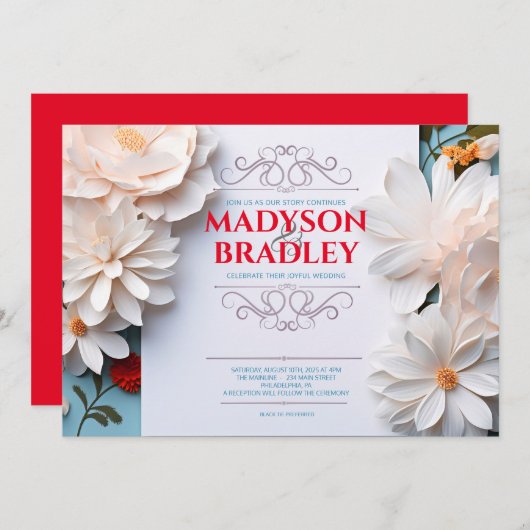 Vintage Blumenweiße Blume Geblüht Hochzeit Einladung (Vorne/Hinten)