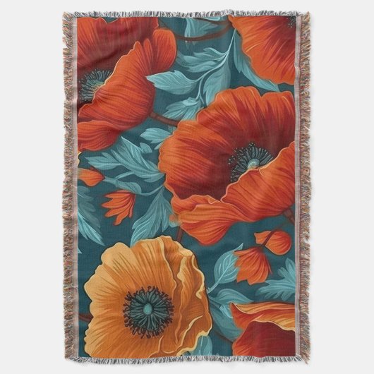 Vintage Blumenwirbeldecke - Dicke Mohnblüte Blume Decke (Vorderseite Vertikal)