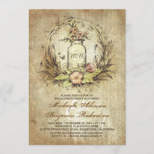 Vintage Blumenzauber-Jar rustikale Verlobungsfeier Einladung